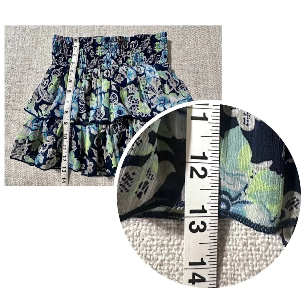 JUSTICE Floral Tiered Skirt Built-in Shorts Blue Green Sheer Fairycore Girl 12